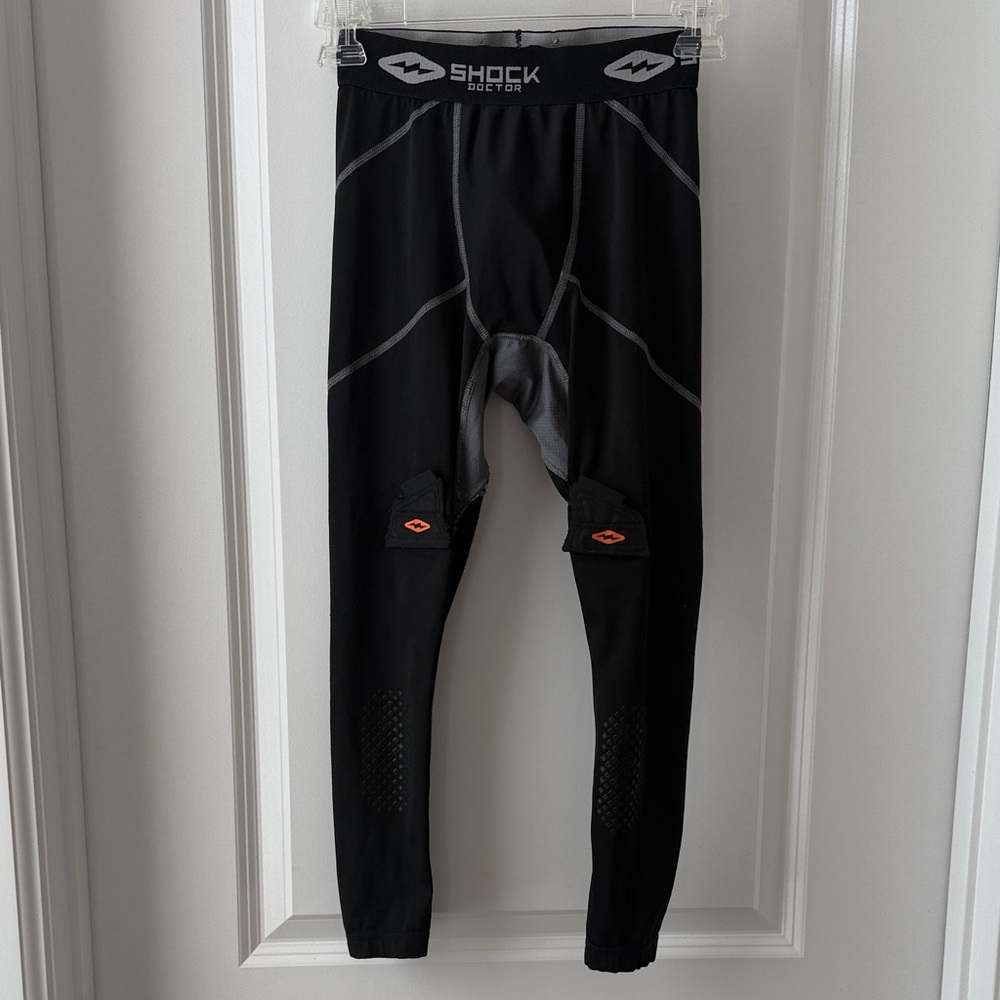 Shock Doctor Youth Ice Hockey Compression Pants w/ Cup Protector & Velcro Straps